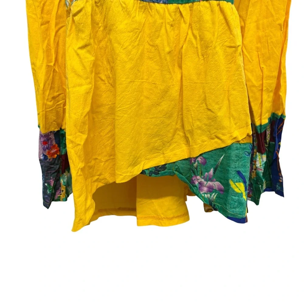 Yellow Patchwork Floral Lagenlook Tunic Top Long Sleeve Asymmetrical 2XL